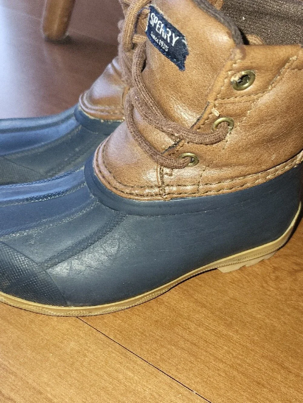 Sperry Kids Two-Tone Brown Leather and Black Rubber Duck Boots